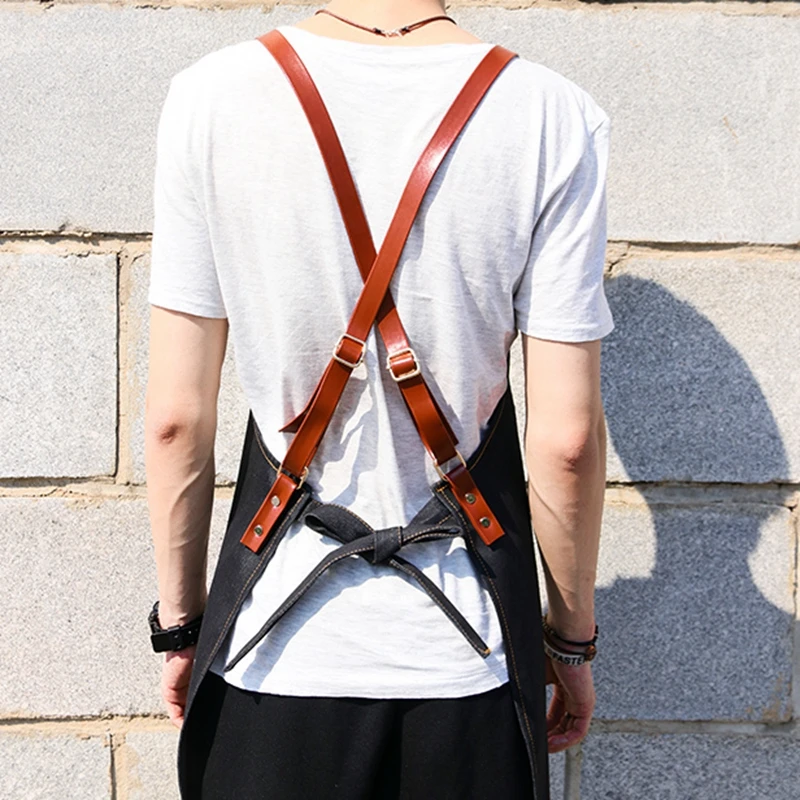 Korean fashion men and women work custom coffee milk tea barber shop painting jean canvas apron