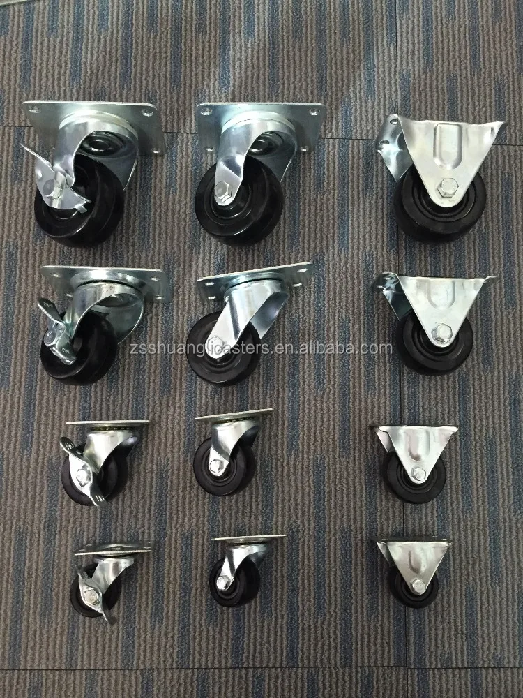 3inch Small rubber Caster wheels 75mm swivel rubber wheel with lock black Low profile caster wheels