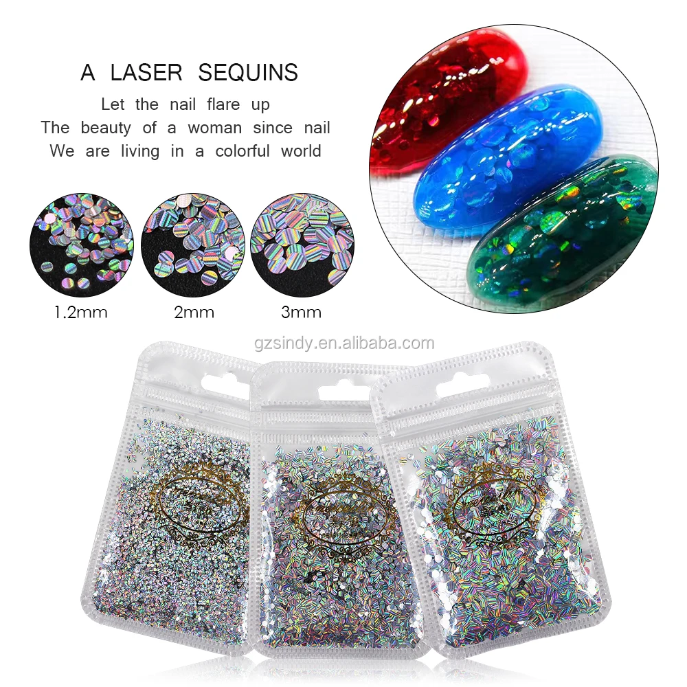 New Nail Products 1.2mm 2mm 3mm Laser Sequins Design for Nail Art Salon Beauty DIY
