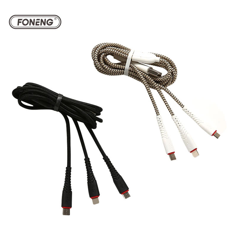 FONENG высокое качество 3 в 1 нейлоновый Плетеный 2A Быстрый usb-кабель для зарядки кабель для синхронизации данных