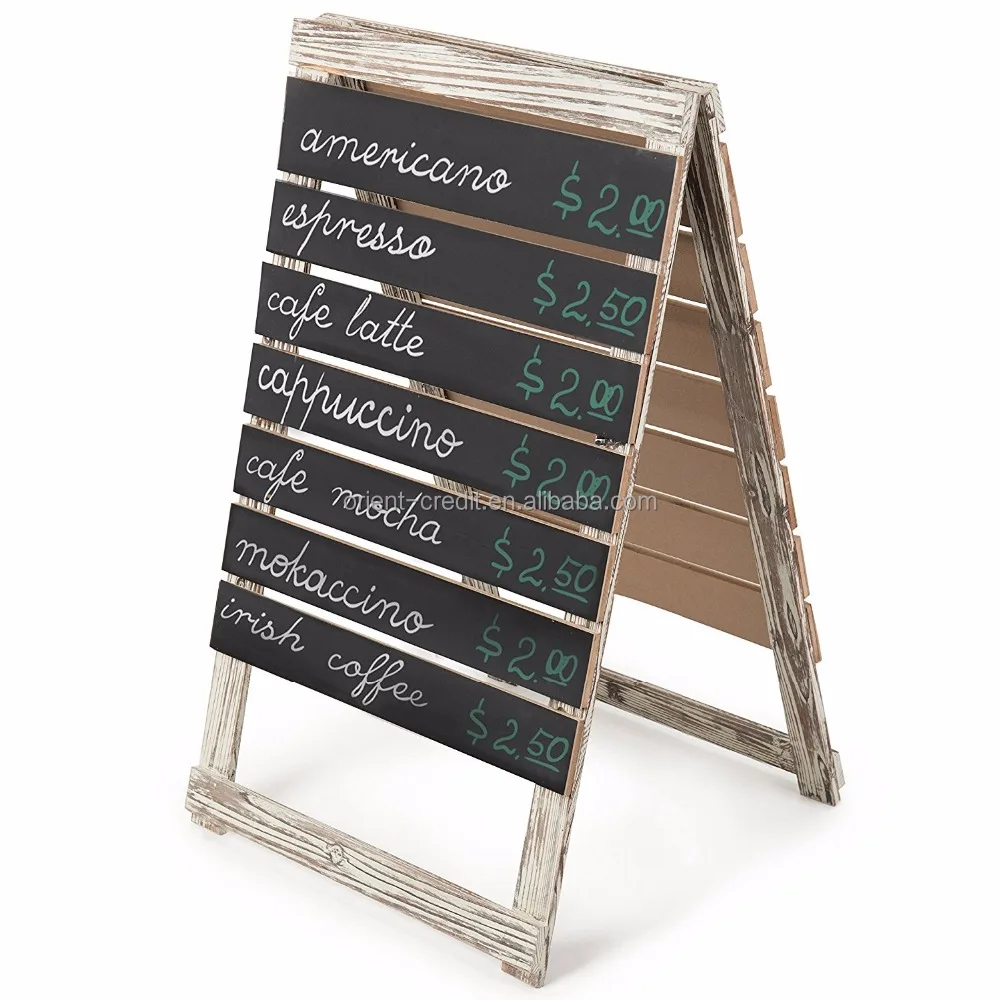 Vintage Torched Wood A-Frame Slatted Sidewalk Chalkboard Menu Sign