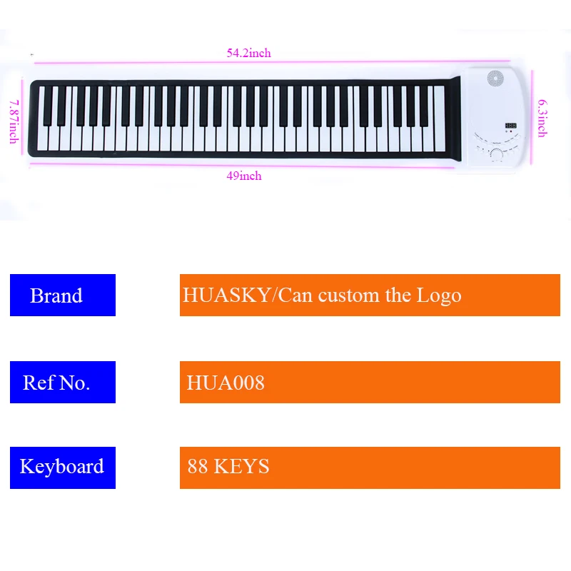 Hand rolling digital portable MIDI wireless flexible piano 88 keys USB keyboard with microphone