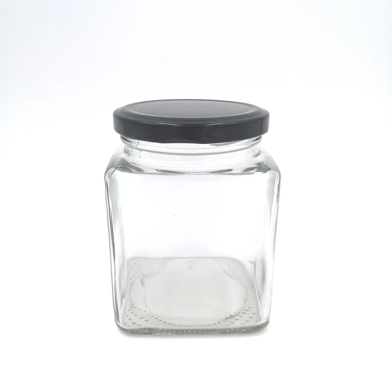 Wholesale empty square glass jars with metal lid