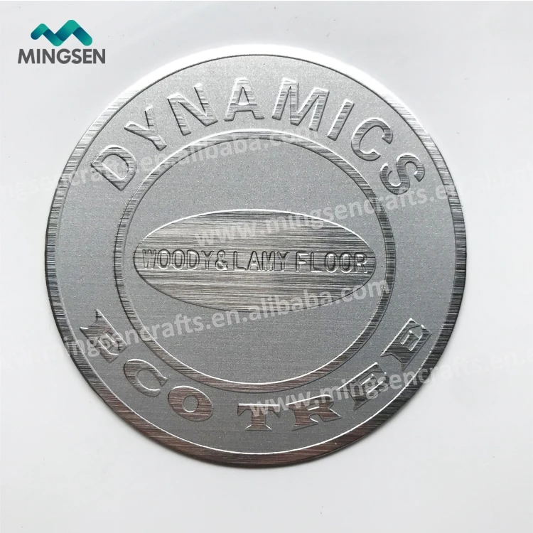 custom adhesive backing round shape raised logo tag metal