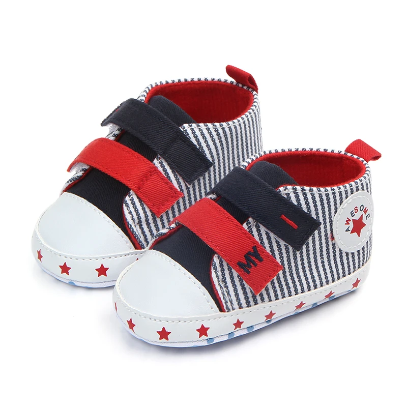 New arrival hook&loop strip design canvas baby boy shoes 2018