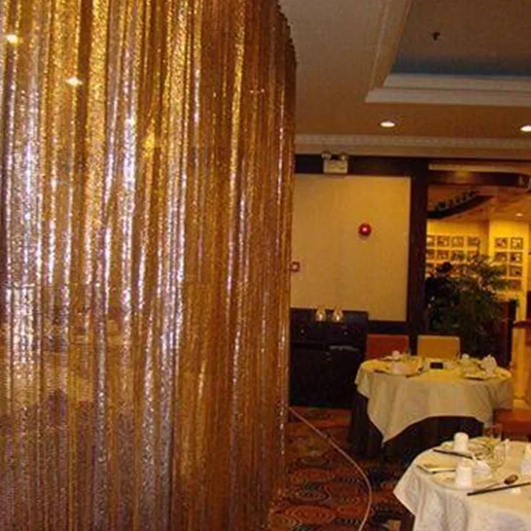 Декоративная алюминиевая сетчатая ткань с блестками 3 мм, 4 мм, 6 мм для драпировки занавесок золотого цвета