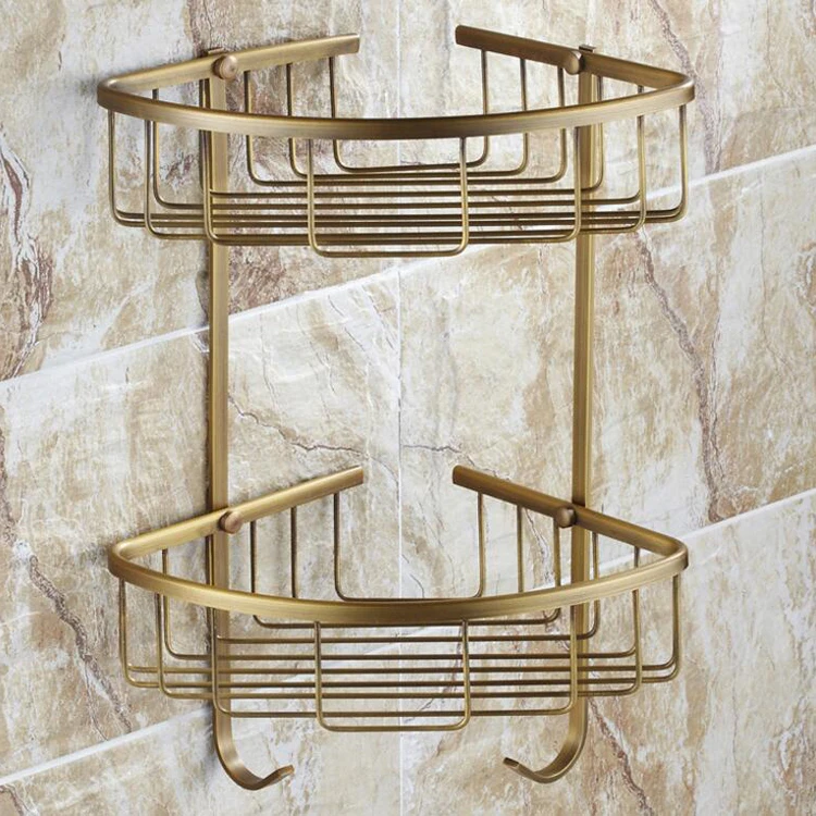 
Bathroom corner shelves dual tier antique brass basket holder bathroom accessories KXL-5262 