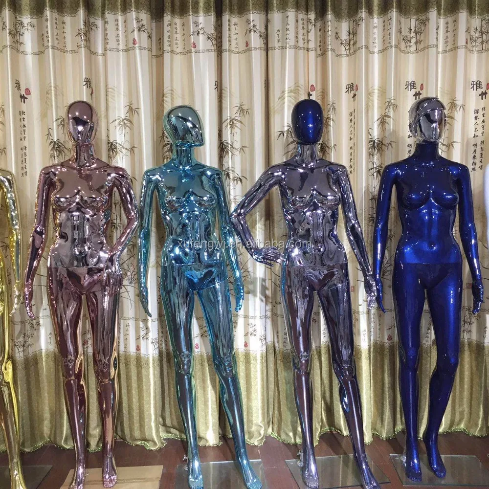 Full Body Shinning Customized Color Colorful Plastic Plated Shinning Chrome Female Posing Mannequin (60633947426)