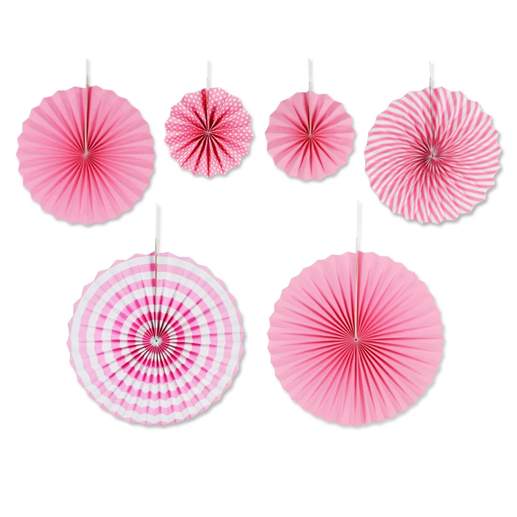 6 Pack Fiesta Pink Hanging Paper Fan Flower Ball Wedding Christening Baby Shower Girl First Birthday Party Nursery Decor