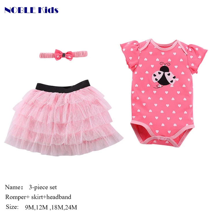 
New summer three-piece set baby skirts wholesale custom 100%cotton girls tops rompers 