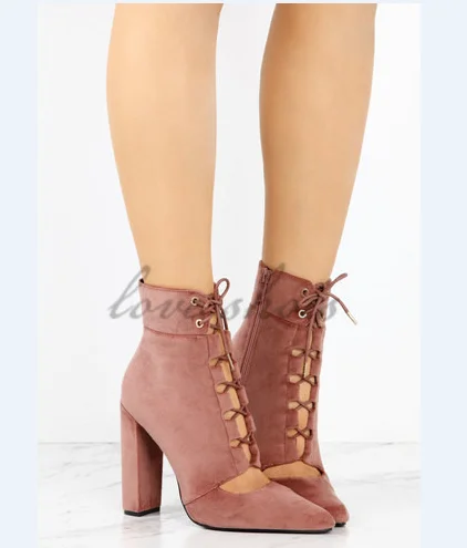 New style fashion Ladies pointed toe cut out ankle boots chunky heel ankle boots for women