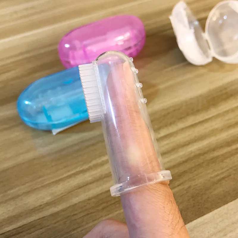 Бесплатный коробка пальчиковых зубных щеток собака кисточки дыхание двойной головкой уход за зубами собаки кошки очистки зубных щеток