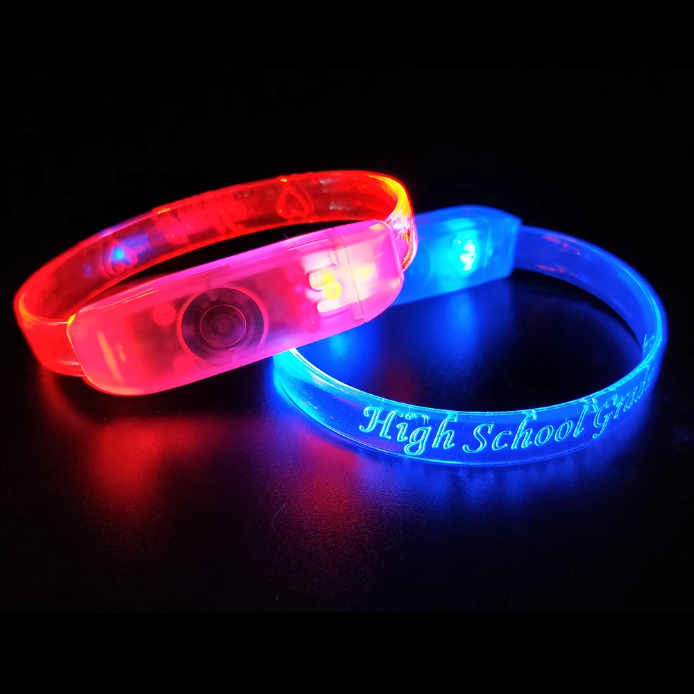 Customize LOGO Music Motion Activated Led Flashing Bracelet Glow In The Dark Wristbands for Concert Party Club