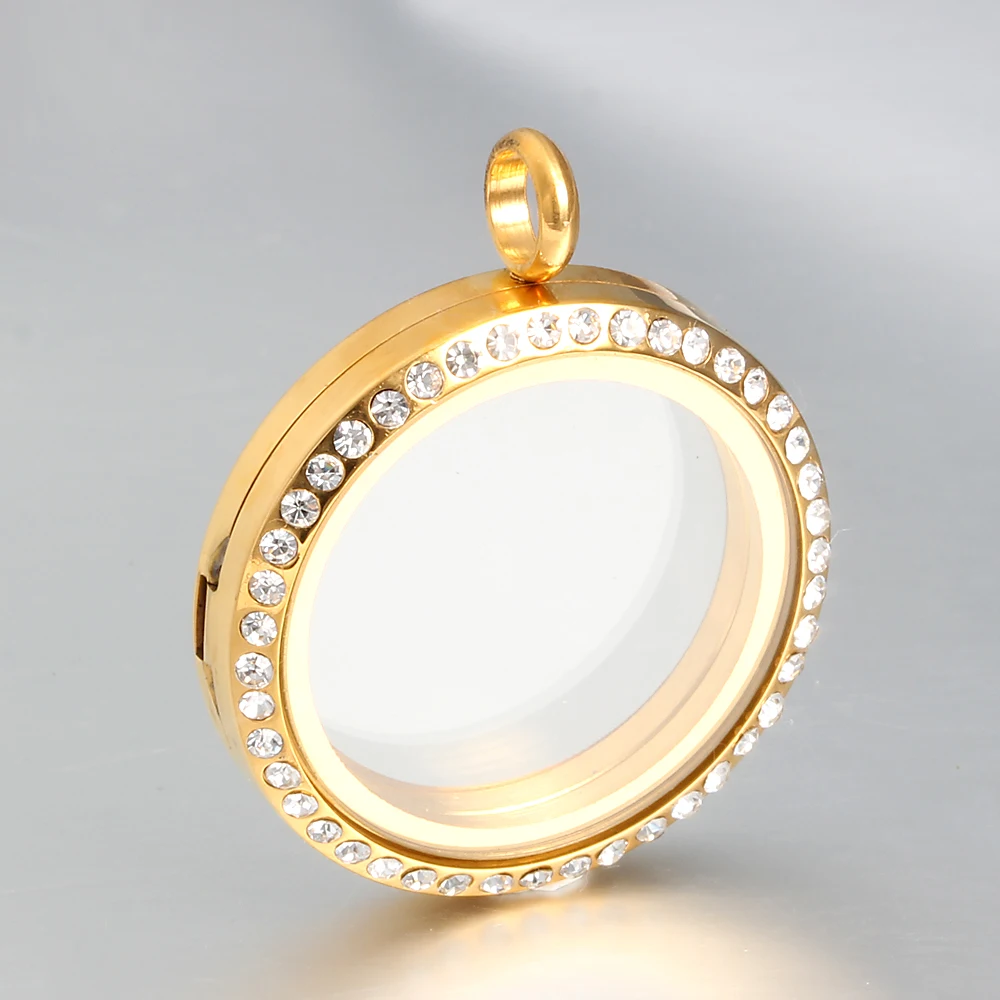 30mm Stainless steel Floating locket glass  pendant charms gold locket designs (P6-L0004)