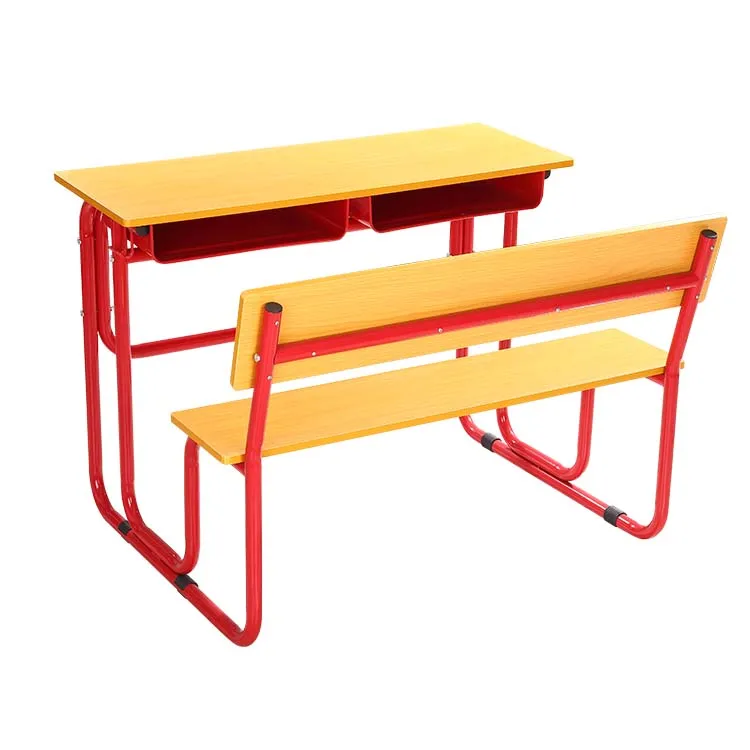 Manufacture wood and metal double school furniture,school table and chairs set