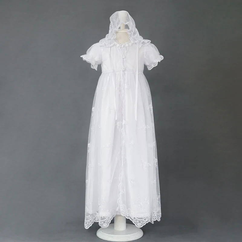 China Factory Wholesale Baby Wear Girls White Lace Christening Gowns 3pc set