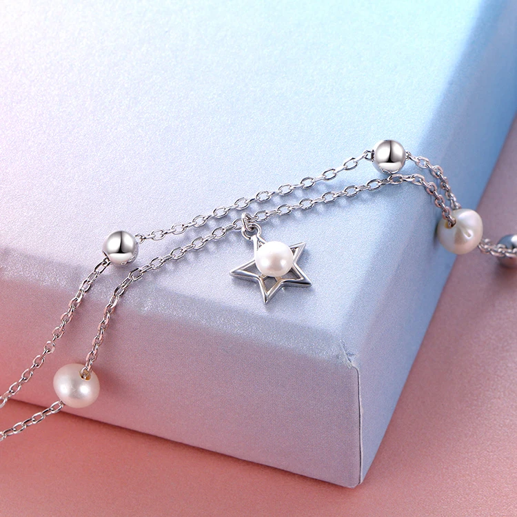New product 925 Sterling Silver Star Charm Fresh Water Pearl Beads Adjustable Bracelet