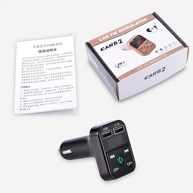
CAR B2 Bluetooth FM Transmitter Hands Free Calling Wireless Adapter Car Kit Universal Car Charger 