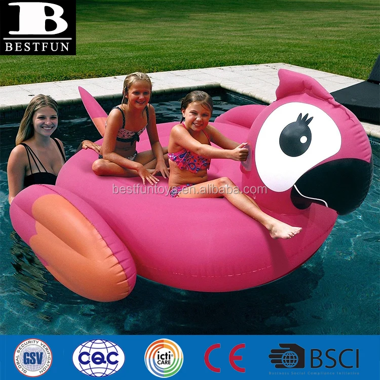 
heavy duty thick PVC huge inflatable parrot pool float lounger durable plastic parrot water lounge island raft with handles 