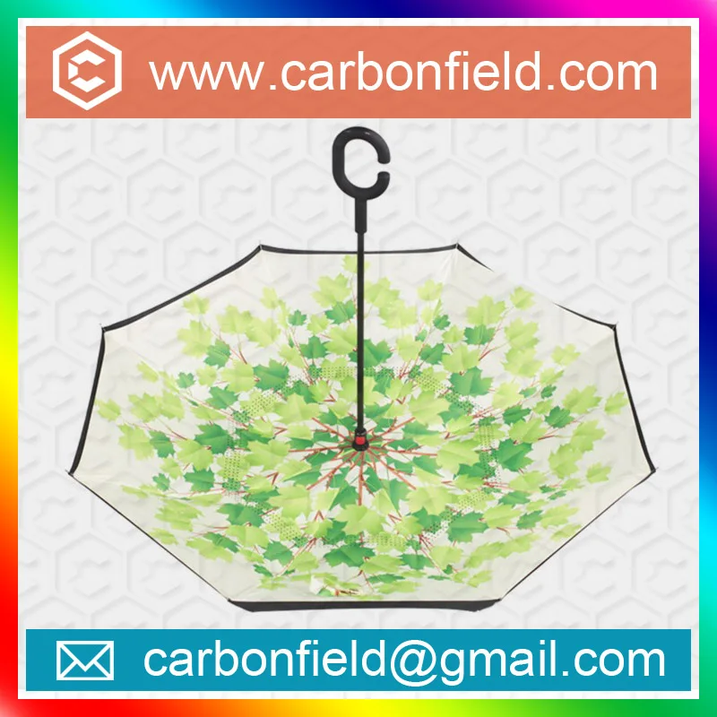 23' c handle green tree printing inverted umbrella upside down