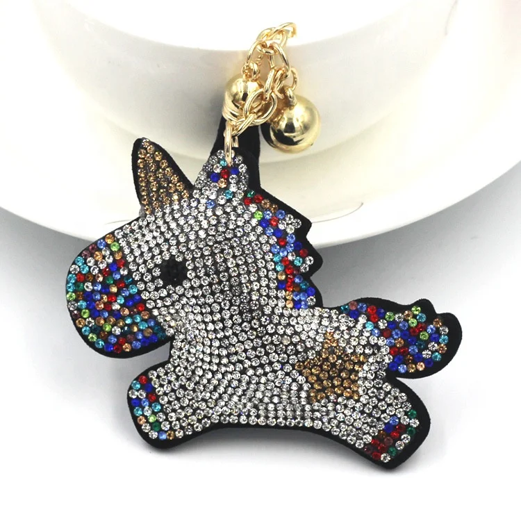 Novelty Cute Bling Shiny Unicorn Shaped  with diamond  covered Leather PU Keyring  Key Ring key chain Keychain