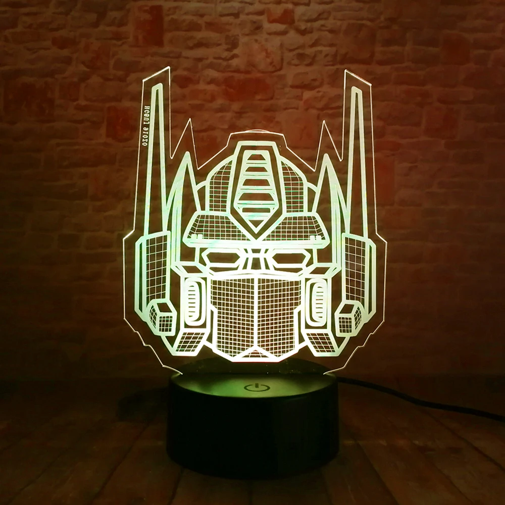 Creative 3D Knight Trans Figure Optimus Prime Transformers 7 Color Change Led Night Light Fans Man Boys Holiday Xmas Child Gifts