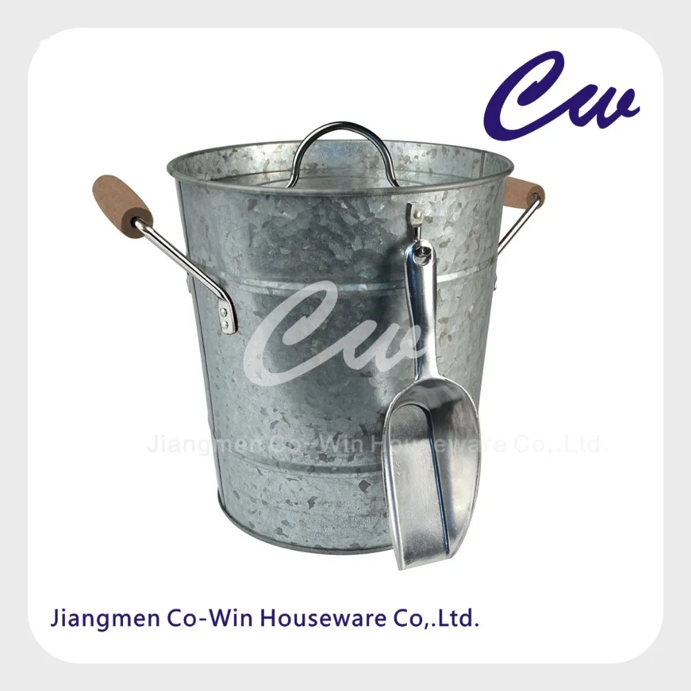 Galvanized Steel Metal Ice Bucket With Plastic Inner Liner And Lid Scoop / Ice Bucket / Champagne Bucket