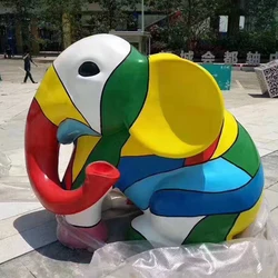Outdoor large fiberglass colored drawing elephant animal statue resin craft sculpture decorative