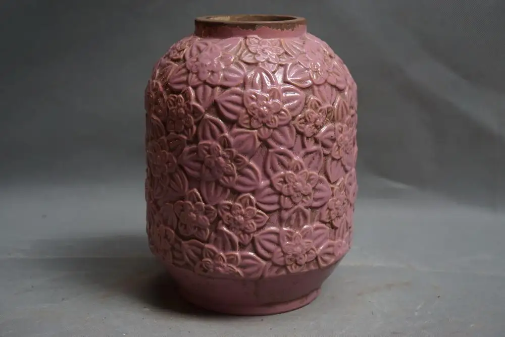 Coral Color Nordic Style Flower Relief Glazed Ceramic Plant Round Flower Pot