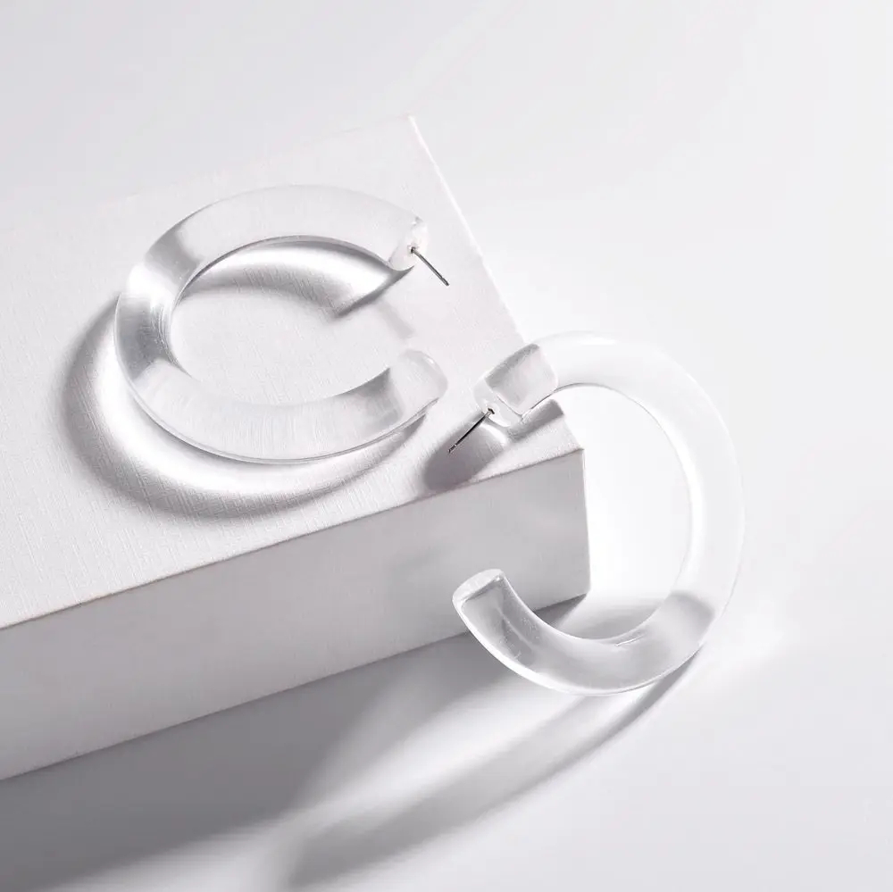 2019 Hot Sell Large Hoop Earrings Transparent Blue Acetic Acid Thick C Shape Hoop Earrings