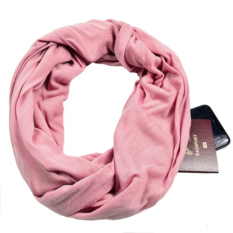 
Hot Sale Multifunctional Loop Women Scarf With Hidden Zipper Pocket Ladies Infinity Scarf 