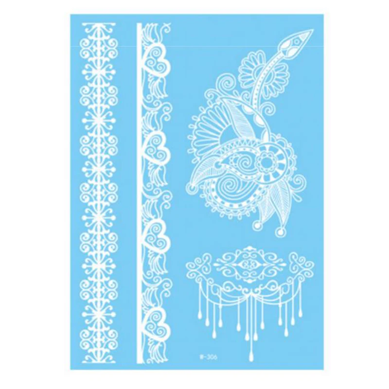 W 298-0854 Henna Tattoo Sticker Henna Lace Hand Tattoo Sticker White Water Transfer Paper + PET Film 1pcs +paper Card +opp Bag