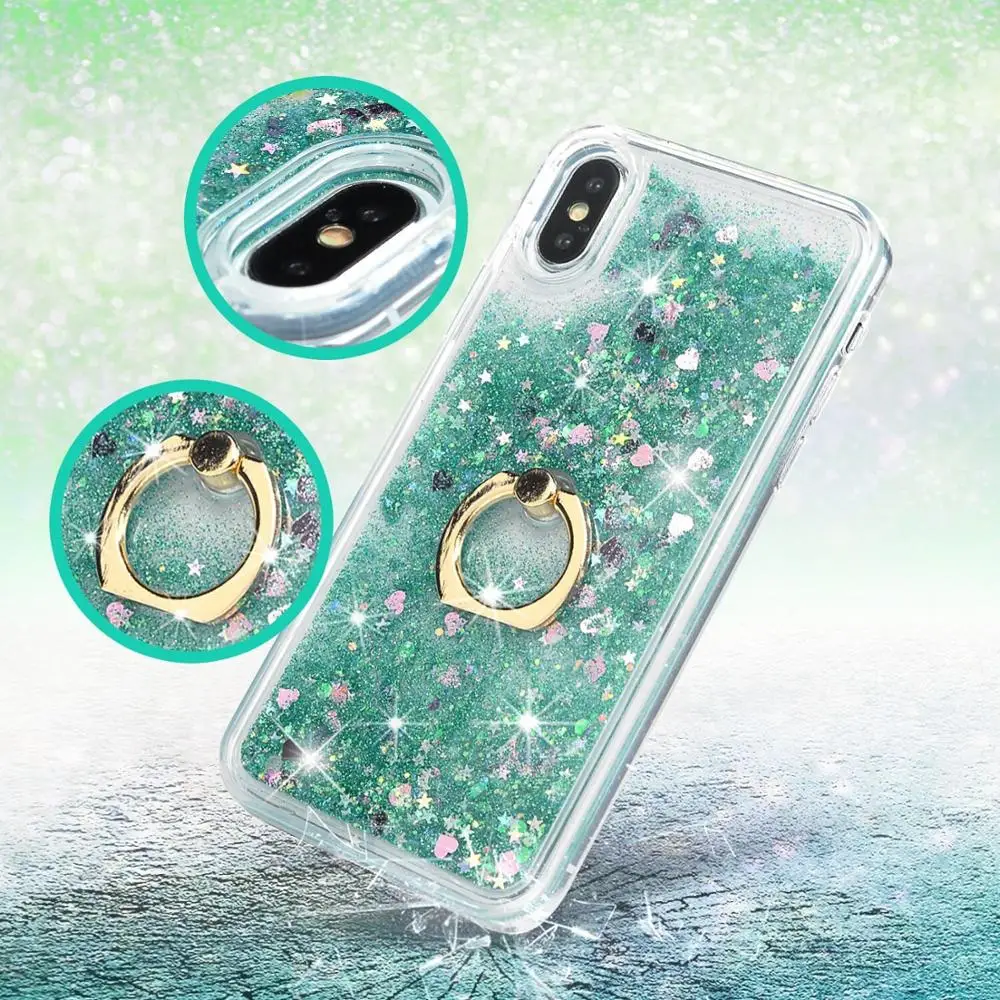 для iPhone 6 s 7 8 плюс XS XR блеск милые девушки подставки кольцо течет жидкость плавающей Bling Quicksand ясно телефонные чехл