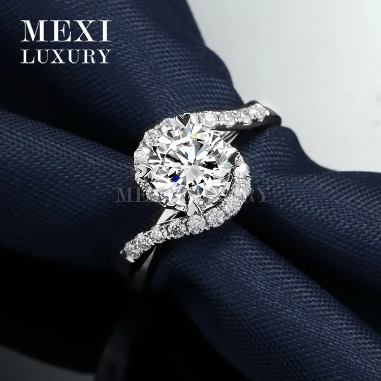 Factory 18k white gold 6.5mm 1CT def moissanites engagement gold diamond ring