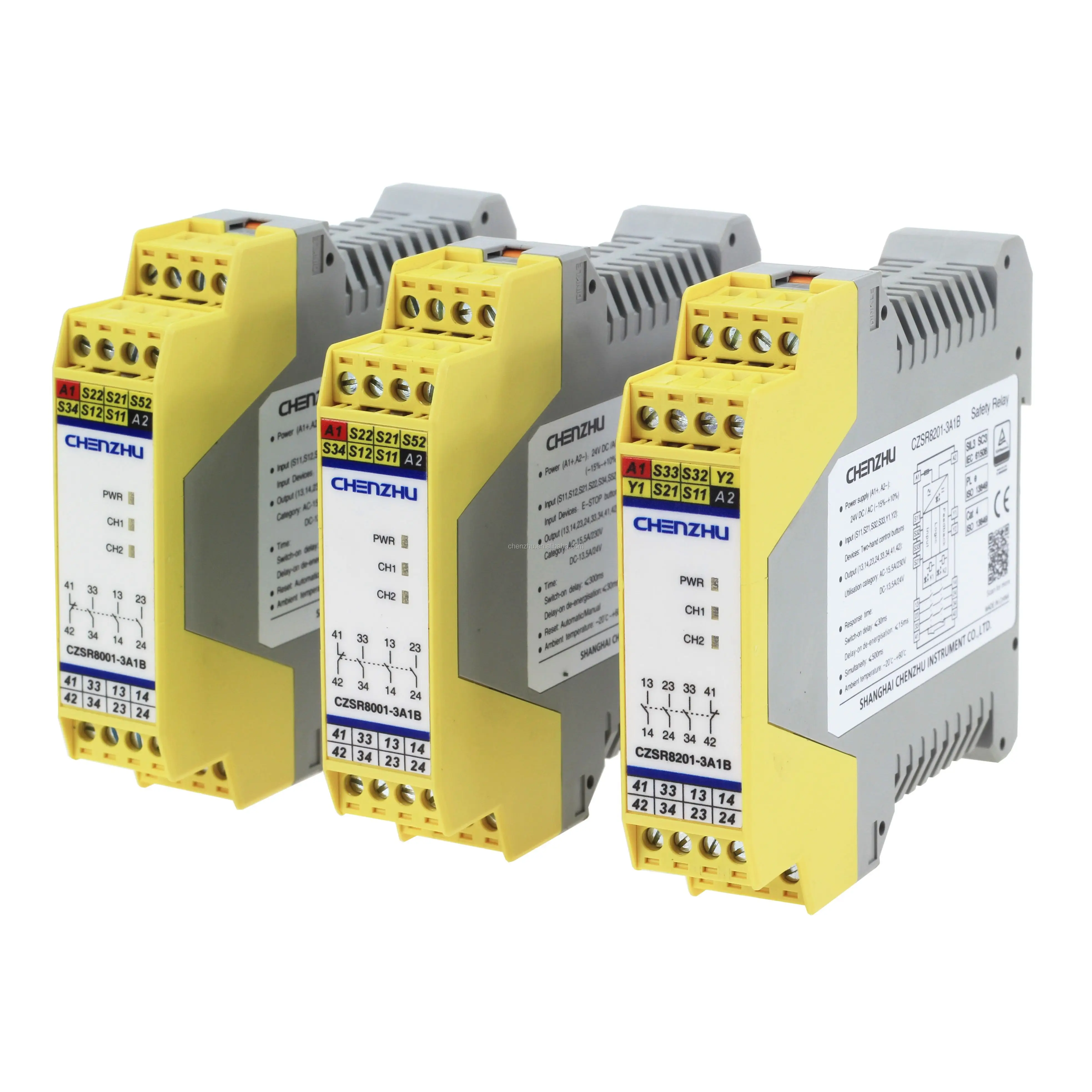 CZSR8301-3A1B(M)  4-wire safetymat safety relay | 24V DC/AC | 3NO+1NC | Monitored Manual Reset CHENZHU