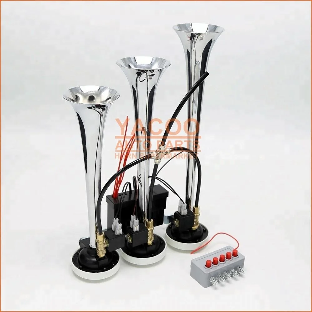 Universal Electric Truck Horns Trumpet Silver Plate Air Horn Long Loud Sound Air Horns for sale