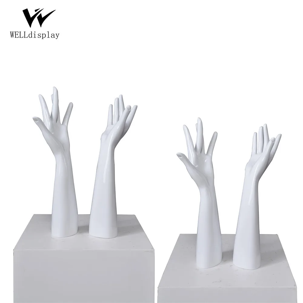 Fashion Gloss White Jewelry glass display female Fiberglass Mannequin Hands for glove