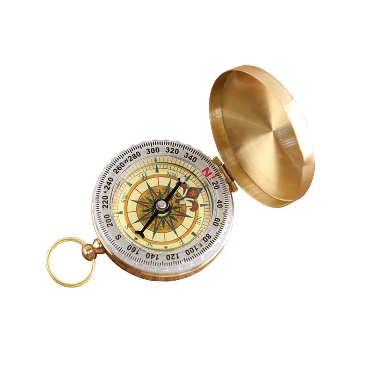 High quality brass hiking outdoor travel pocket compass with cover