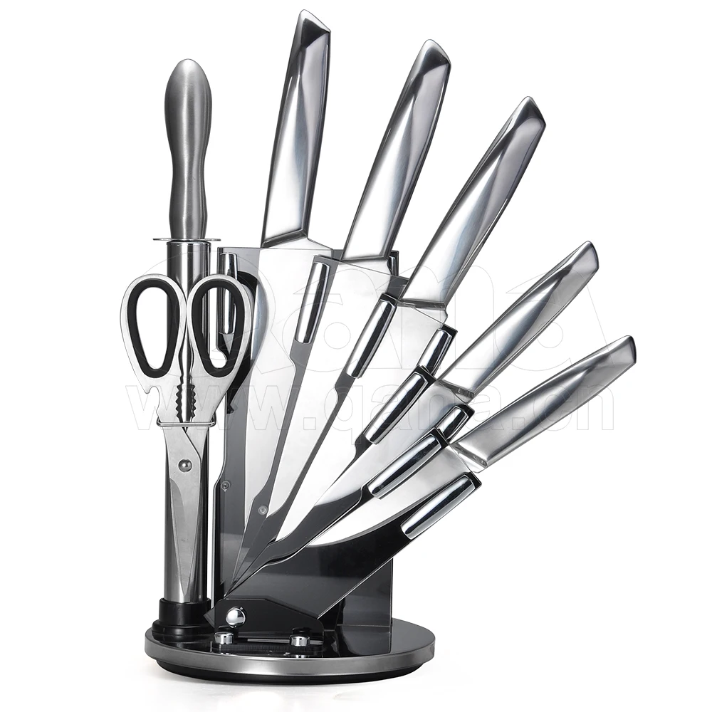 QANA Factory Wholesale OEM  6 pcs Zwillings Stainless Steel Knife Set with wooden Block kitchen damascus chef steel knife