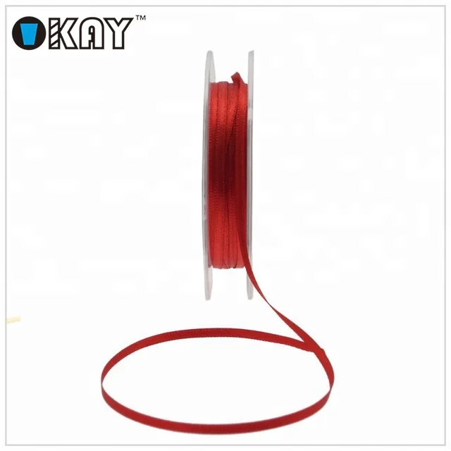 Cheap price wholesale 3mm wide double face red satin ribbon