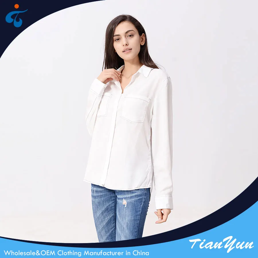 Latest design good quality wholesale casual fancy white blouse for ladies