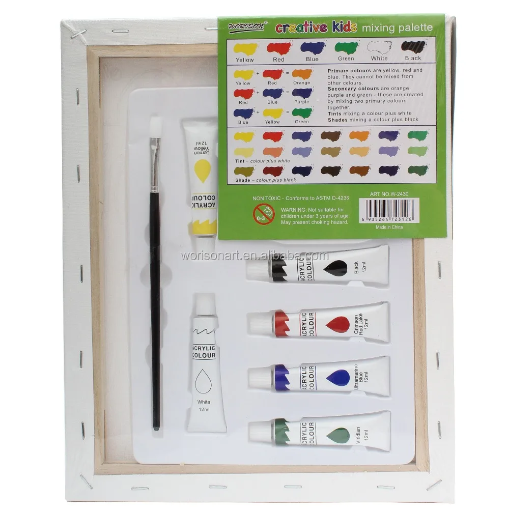 Hot sales Mini sketched cotton canvas fabric painting set with acrylic paints and paint brush for pre printed canvas to paint