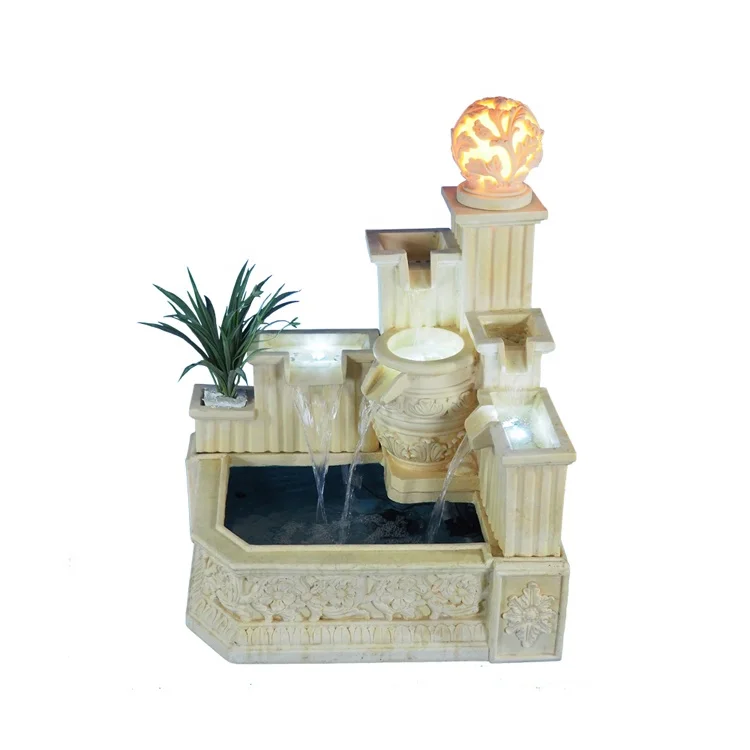 Garden Home Decoration Outdoor Sandstone Sculpture Water Fountain with LED Light