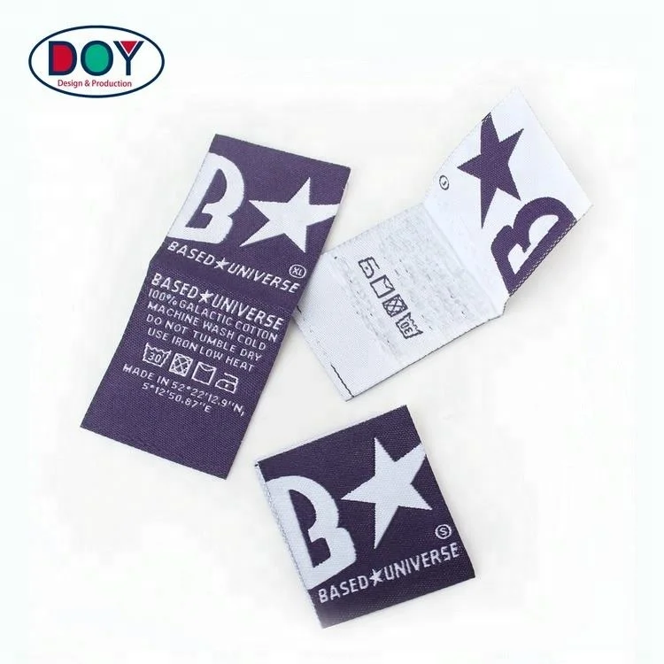 Jacquard Factory Custom Name Logo Cheap Centerfold Woven Wasah Care Labels and Hem Tags for Clothes