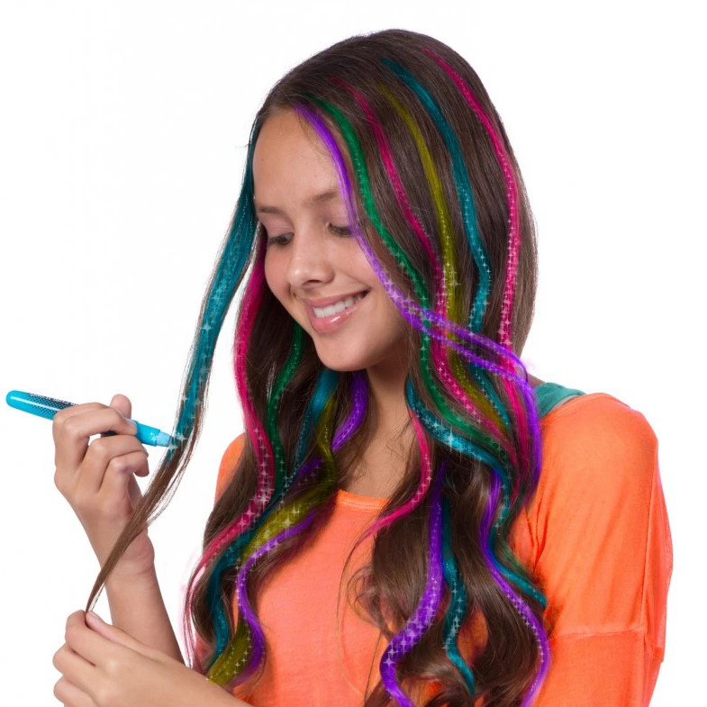 12 Temporary Color Hair Chalk Pens for Girls with Disposable Gloves and Cape Included