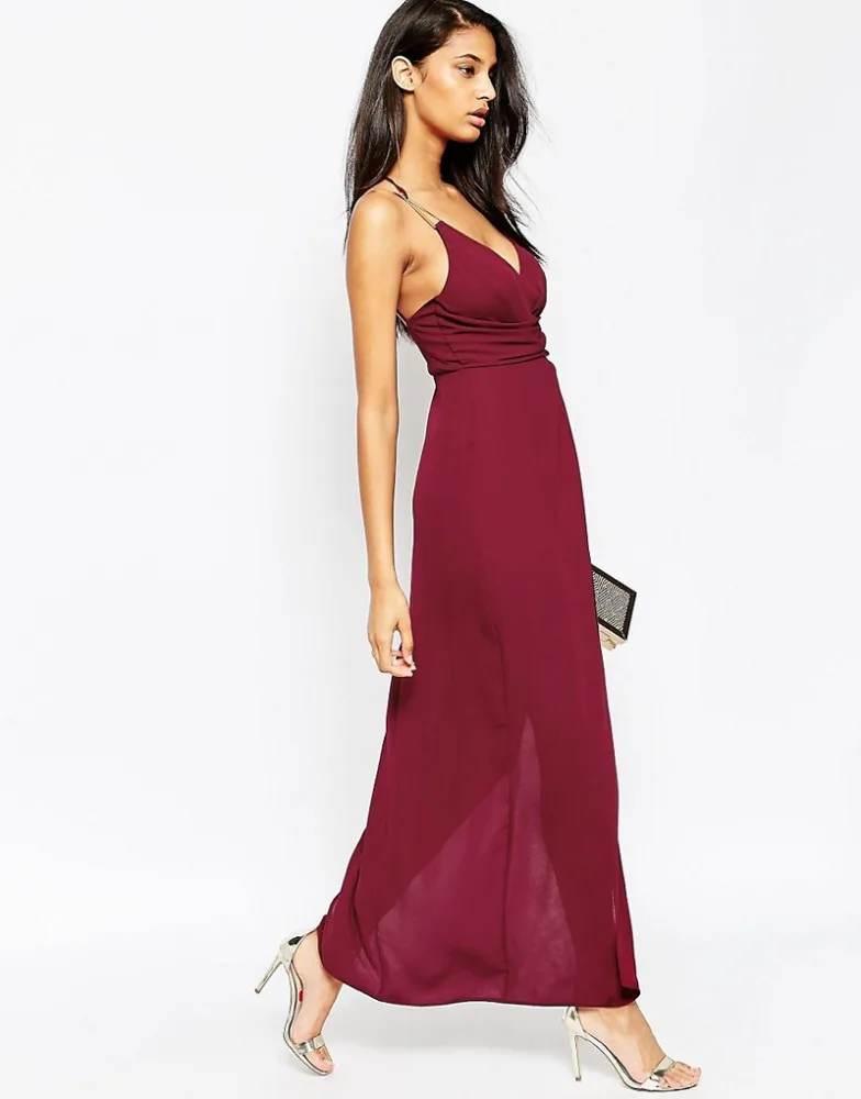 New Sexy Style Zip Back Deep V-neckline Spaghetti Strap Maxi Dress One Piece Dress