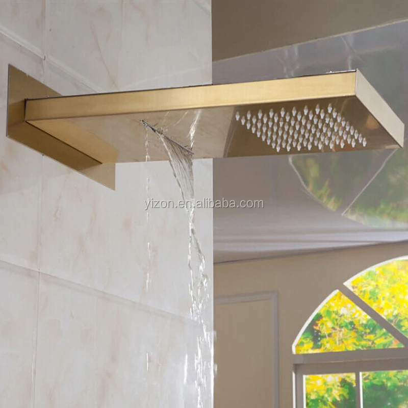 Wholesale And Retail Luxury Golden Shower Head 3 Ways Valve Mixer Rainfall & Waterfall Shower Faucet With  Hand Shower