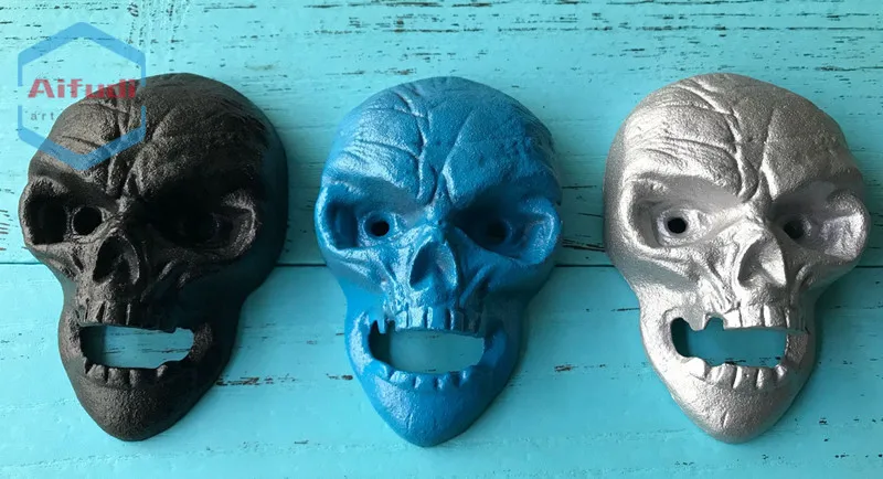 
customized antique metal skeleton face wall mounted bottle opener 