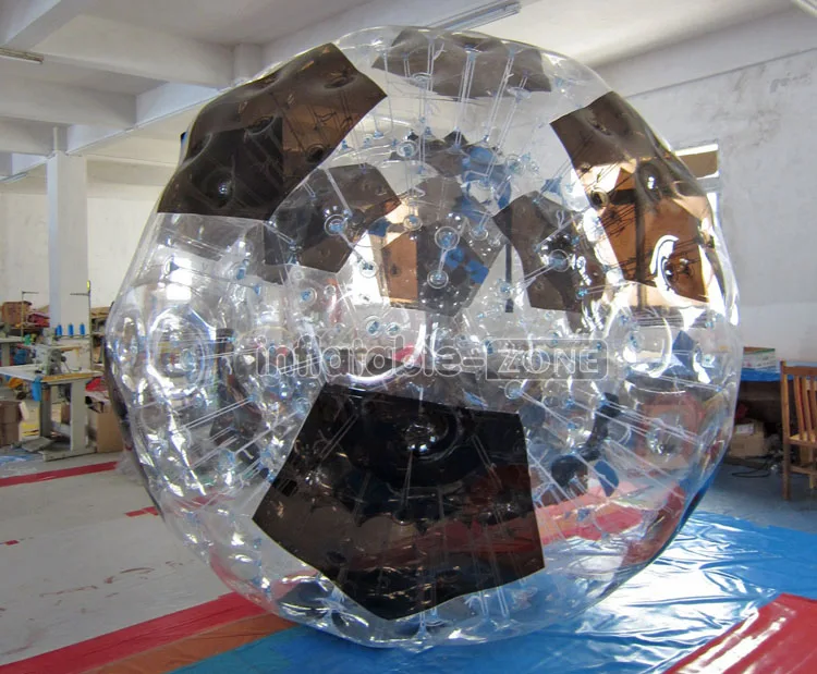 Football shape design inflatable grass zorb ball, transparent zorb hamster ball like a big football