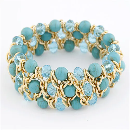2018 Fashion Jewellery Boho Design Bracelet Vintage Gold Chain Twine Glass beads Bangle For Women